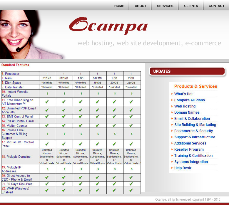 Ocampa Web Site Hosting, Web Site Development, and E-Commerce Sites